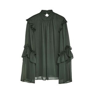 Zara Green Ruffle Sleeve Blouse